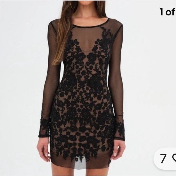 For Love And Lemons Sheer Black Floral Dress - Picture 1 of 2